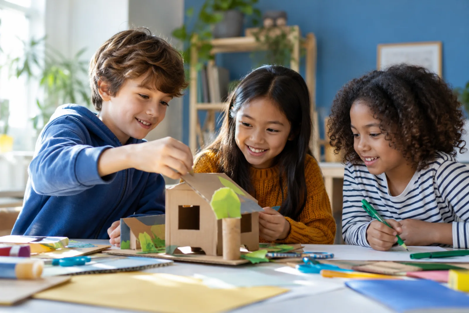 K–12 age children enjoying a shared creative activity