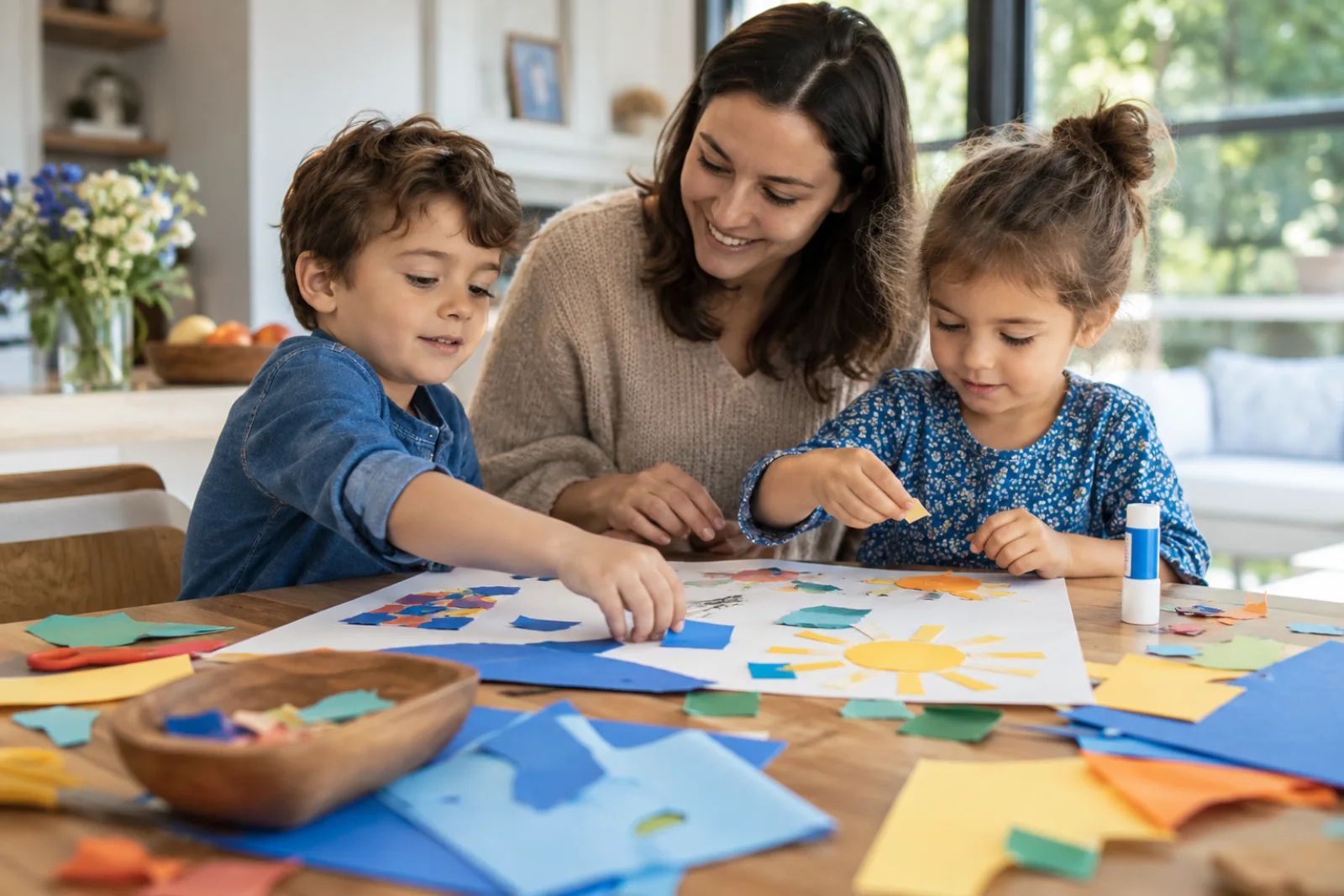 Kindergarten age children enjoying a shared creative activity