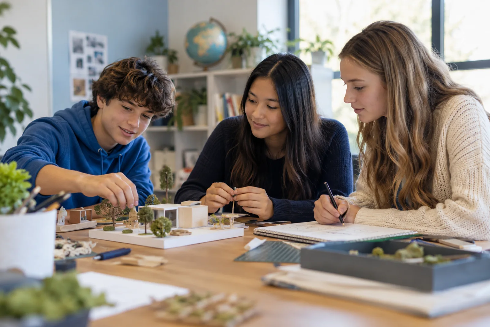 Middle School age children enjoying a shared creative activity