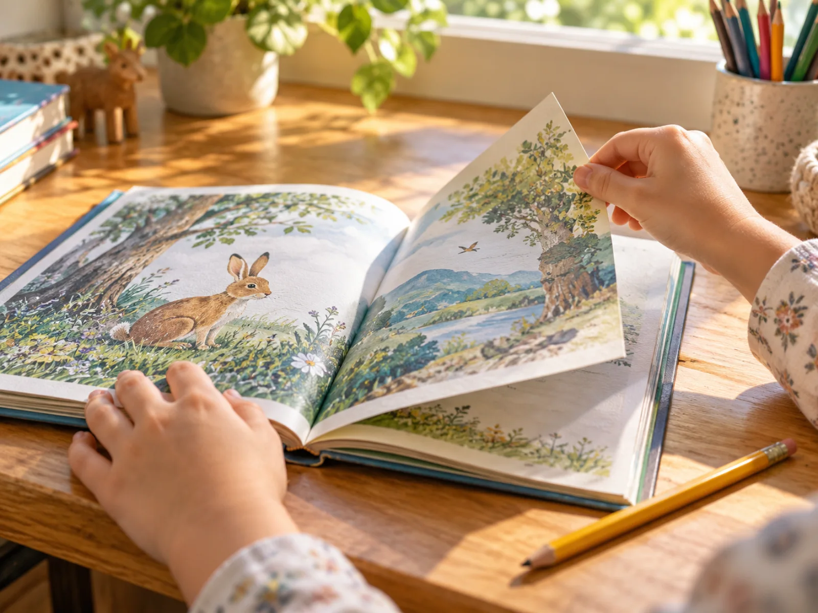 A book and a learner’s hands during reading practice